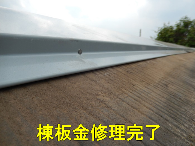 棟板金の交換が完了した様子